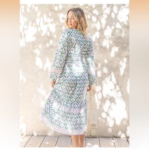 Sunny Spirit Maxi Boho Floral Print V Neck Flowy Tassel with Long Puff Sleeves. - Picture 2 of 16